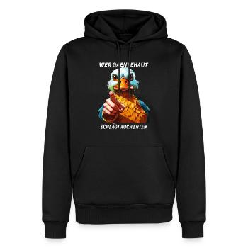 QUI BAT LA CHAIR DE POULE AUSSI LES CANARDS - Sweat à capuche Premium bio Homme - noir - Devant - Nico (187cm)