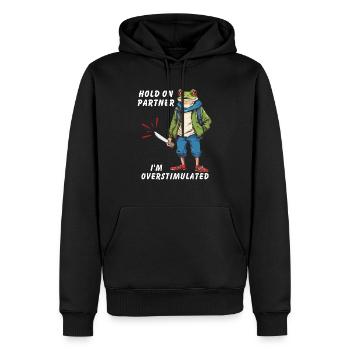 Hold On Partner Je suis surstimulé - Sweat à capuche Premium bio Homme - noir - Devant - Nico (187cm)
