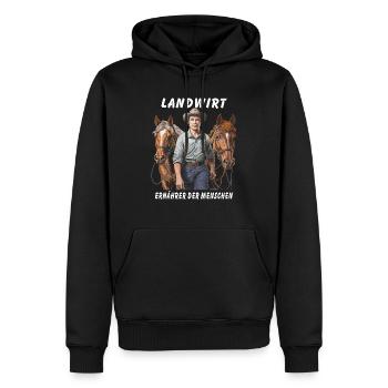 L’AGRICULTEUR, LE SOUTIEN DU PEUPLE - Sweat à capuche Premium bio Homme - noir - Devant - Nico (187cm)