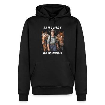 LANDMAND I GENERATIONER - Herre Premium økologisk hoodie - sort - Foran - Nico (187cm)