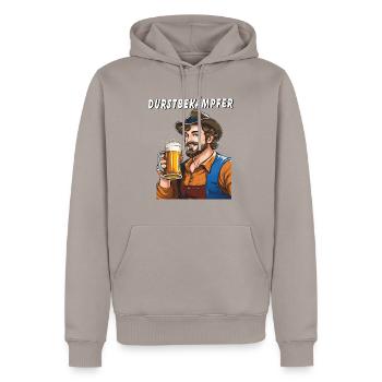 MAN BEER THIRST QUENCHER - Men’s Premium Organic Hoodie - taupe - Front - Nico (187cm)