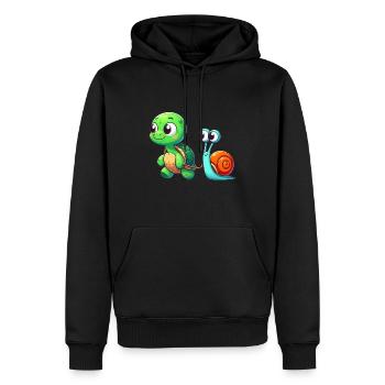 Drôle de couple ami tortue et tortue escargot - Sweat à capuche Premium bio Homme - noir - Devant - Nico (187cm)