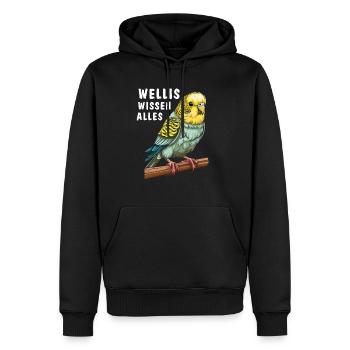VOGEL WELLIS WISSEN ALLES - Männer Premium Bio Hoodie - Schwarz - Vorne - Nico (187cm)