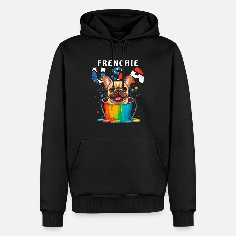 FRENCHIE USA - Männer Premium Bio Hoodie - Schwarz