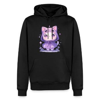 Niedliche Halloween Katze verkleidet als Geist - Männer Premium Bio Hoodie - Schwarz - Vorne - Nico (187cm)