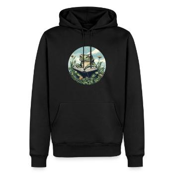 Grenouille cottagecore avec livre - Sweat à capuche Premium bio Homme - noir - Devant - Nico (187cm)