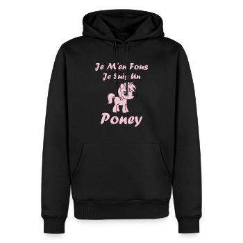Humour poney - Sweat à capuche Premium bio Homme - noir - Devant - Nico (187cm)