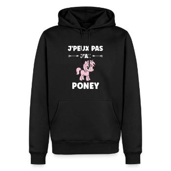 Humour poney - Sweat à capuche Premium bio Homme - noir - Devant - Nico (187cm)