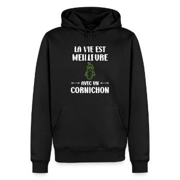cornichon - Sweat à capuche Premium bio Homme - noir - Devant - Nico (187cm)