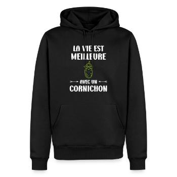 cornichon - Sweat à capuche Premium bio Homme - noir - Devant - Nico (187cm)