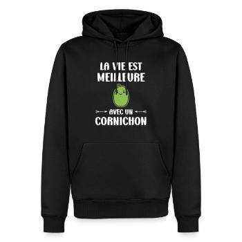 cornichon - Sweat à capuche Premium bio Homme - noir - Devant - Nico (187cm)