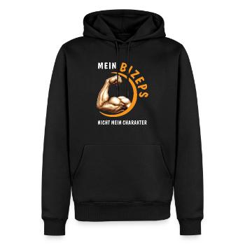 MEIN BIZEPS NICHT MEIN CHARAKTER - Männer Premium Bio Hoodie - Schwarz - Vorne - Nico (187cm)