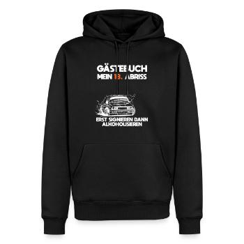 18 Geburtstag Gästebuch eintragen - Männer Premium Bio Hoodie - Schwarz - Vorne - Nico (187cm)