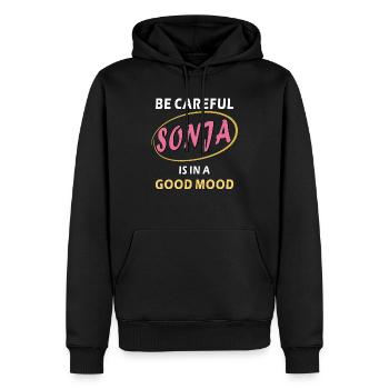 SONJA IS IN A GOOD MOOD - Männer Premium Bio Hoodie - Schwarz - Vorne - Nico (187cm)