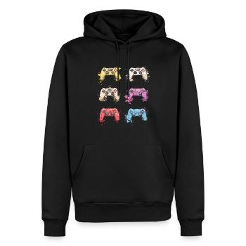Bunte Controller für Gamer - Männer Premium Bio Hoodie - Schwarz - Vorne - Nico (187cm)