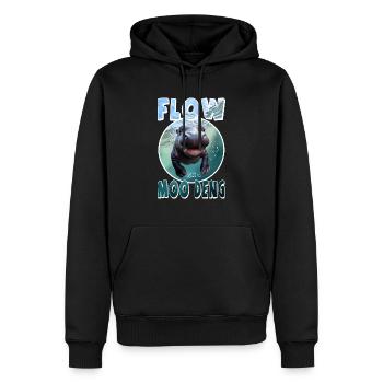 Funny Moo Deng flow - Men’s Premium Organic Hoodie - black - Front - Nico (187cm)