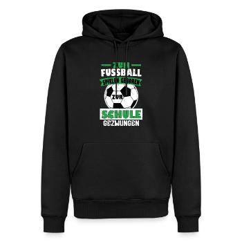 Né pour jouer au football, forcé d’aller à l’école - Sweat à capuche Premium bio Homme - noir - Devant - Nico (187cm)