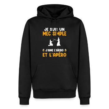 Mec simple aïkido apéro aïkidoka humour - Sweat à capuche Premium bio Homme - noir - Devant - Nico (187cm)