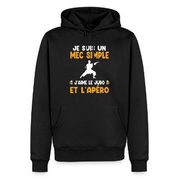 Mec simple judo apéro judoka humour - Sweat à capuche Premium bio Homme - noir - Devant - Nico (187cm)