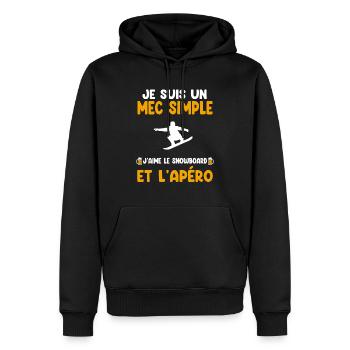 Mec simple snowboard apéro snowboardeur humour - Sweat à capuche Premium bio Homme - noir - Devant - Nico (187cm)