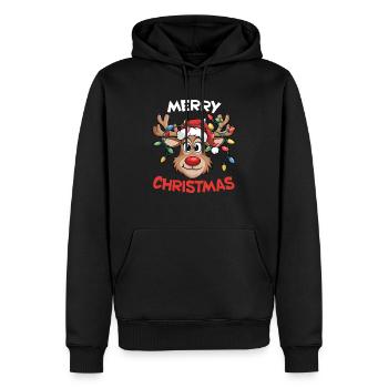 Joyeux Noël Chapeau de Père Noël Rouge Renne Famille - Sweat à capuche Premium bio Homme - noir - Devant - Nico (187cm)