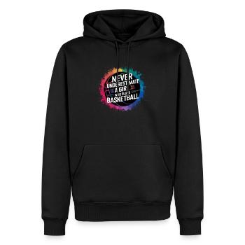 Ne sous-estimez jamais une fille qui joue au basket-ball - Sweat à capuche Premium bio Homme - noir - Devant - Nico (187cm)