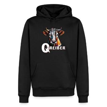 KUH Q-TREIBER - Männer Premium Bio Hoodie - Schwarz - Vorne - Nico (187cm)