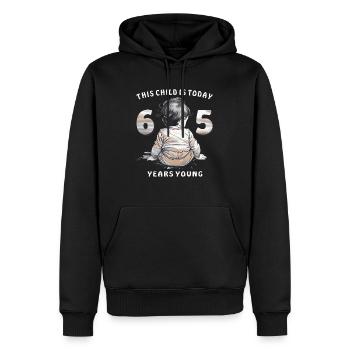 Enfant 65. Anniversaire - Sweat à capuche Premium bio Homme - noir - Devant - Nico (187cm)