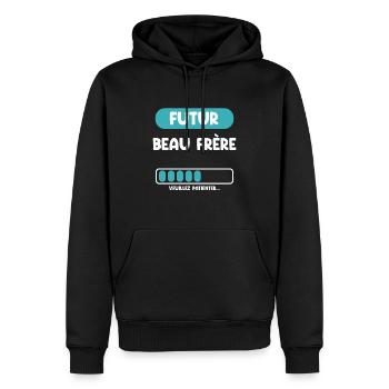 futur beau frère cadeau beau frère - Sweat à capuche Premium bio Homme - noir - Devant - Nico (187cm)