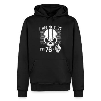J’ai 76 ans et majeur - 77e anniversaire - Sweat à capuche Premium bio Homme - noir - Devant - Nico (187cm)