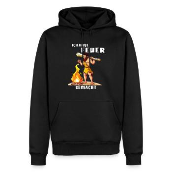 NÉANDERTAL J’AI FAIT UN FEU - Sweat à capuche Premium bio Homme - noir - Devant - Nico (187cm)