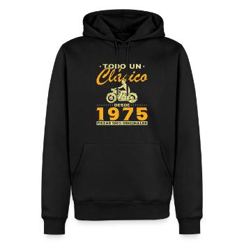 Motard Un classique né en 1975 - Sweat à capuche Premium bio Homme - noir - Devant - Nico (187cm)