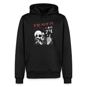 I Am 74 Plus Middle Finger - 75th Birthday - Men’s Premium Organic Hoodie - black - Front - Nico (187cm)