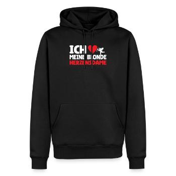 J’adore ma chérie blonde - Sweat à capuche Premium bio Homme - noir - Devant - Nico (187cm)