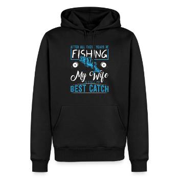 Après toutes ces années de pêche, ma femme est - Sweat à capuche Premium bio Homme - noir - Devant - Nico (187cm)