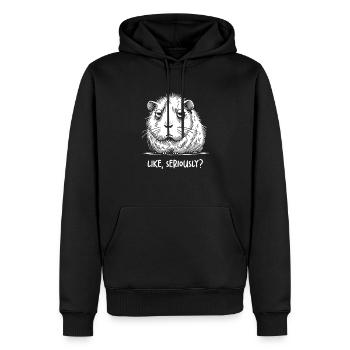 Meerschweinchen, das nicht amüsiert ist, wie ernsthaft über Sarcast urteilt - Männer Premium Bio Hoodie - Schwarz - Vorne - Nico (187cm)