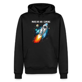 FUSÉE MARS NOUS ARRIVONS - Sweat à capuche Premium bio Homme - noir - Devant - Nico (187cm)