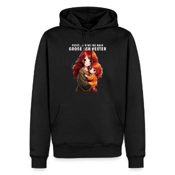 PSSST...ICH WERDE BALD GROßE SCHWESTER - Männer Premium Bio Hoodie - Schwarz - Vorne - Nico (187cm)