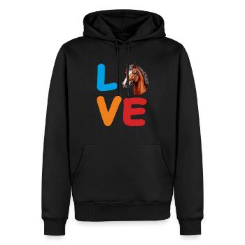 LOVE PFERD - Männer Premium Bio Hoodie - Schwarz - Vorne - Nico (187cm)