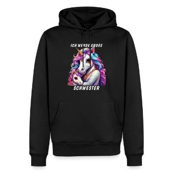 EINHORN ICH WERDE GROßE SCHWESTER - Männer Premium Bio Hoodie - Schwarz - Vorne - Nico (187cm)