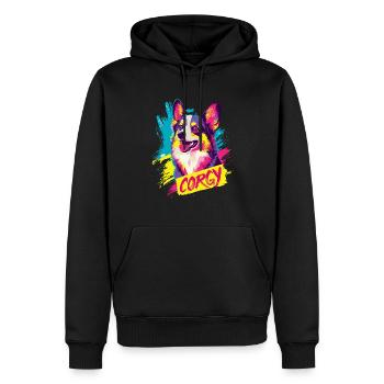 Corgy chien Art style couleur néon - Sweat à capuche Premium bio Homme - noir - Devant - Nico (187cm)