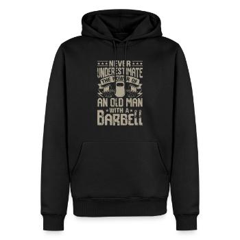La force d’un homme avec une barre - Sweat à capuche Premium bio Homme - noir - Devant - Nico (187cm)