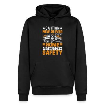Attention : nouveaux conducteurs, restez en sécurité à la maison - Sweat à capuche Premium bio Homme - noir - Devant - Nico (187cm)