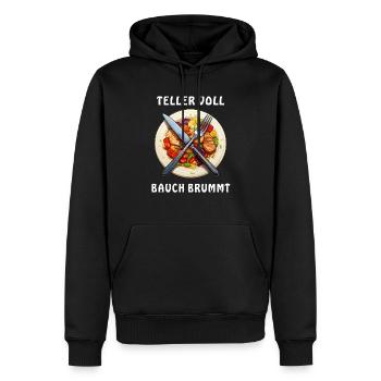 Speiseteller TELLER VOLL BAUCH BRUMMT - Männer Premium Bio Hoodie - Schwarz - Vorne - Nico (187cm)