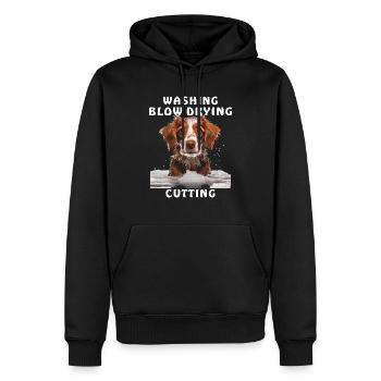CHIENS LAVAGE BRUSHING COUPE - Sweat à capuche Premium bio Homme - noir - Devant - Nico (187cm)