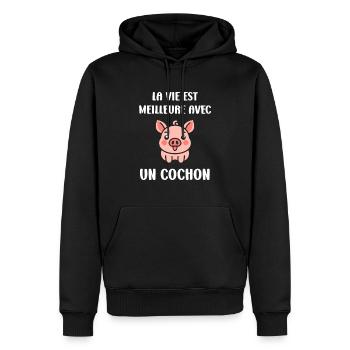 cochon - Sweat à capuche Premium bio Homme - noir - Devant - Nico (187cm)