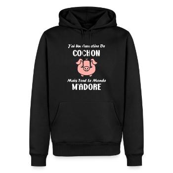 cochon - Sweat à capuche Premium bio Homme - noir - Devant - Nico (187cm)