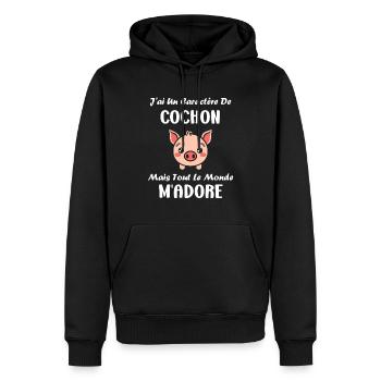 cochon - Sweat à capuche Premium bio Homme - noir - Devant - Nico (187cm)