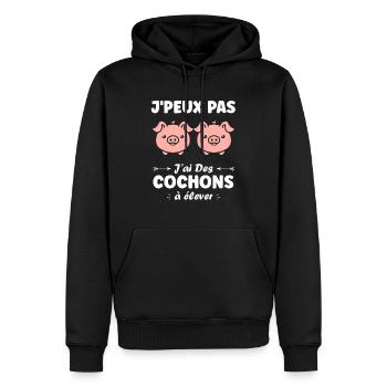 cochon - Sweat à capuche Premium bio Homme - noir - Devant - Nico (187cm)
