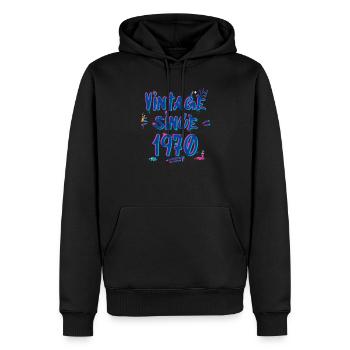 Vintage Depuis 1970 Graffiti Glitch Rétro Hip-Hop - Sweat à capuche Premium bio Homme - noir - Devant - Nico (187cm)
